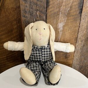 Vintage handmade, folk-art-style cloth bunny rabbit doll 1980s 15” tall